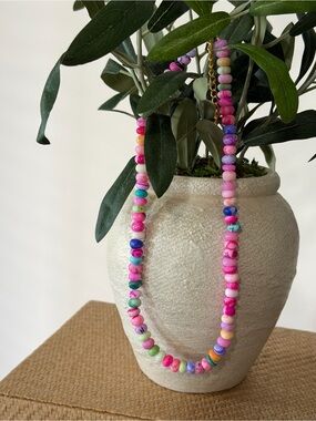Handmade Colorful Beaded Necklace - Pink Multi Accent